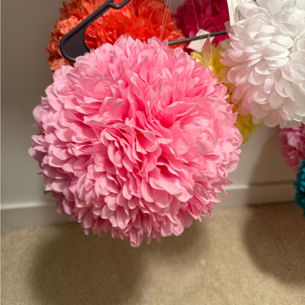 Vibrant Pink Flower Ball Decoration- 10” in diameter. Qty 1